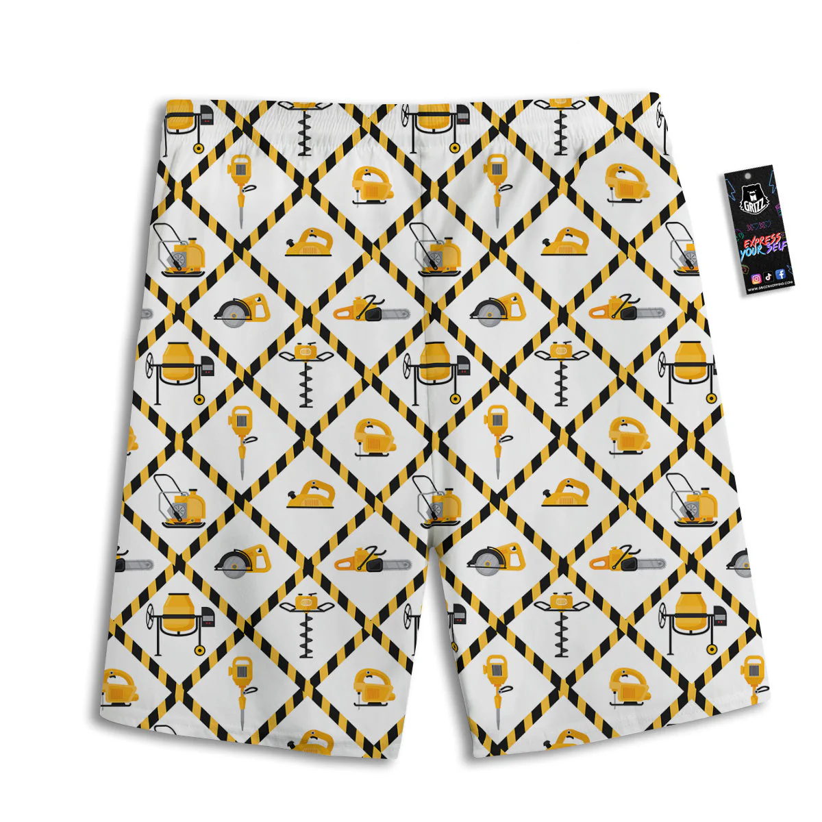 Construction Equipment Yellow Print Pattern Men's Athletic Shorts - Image 2
