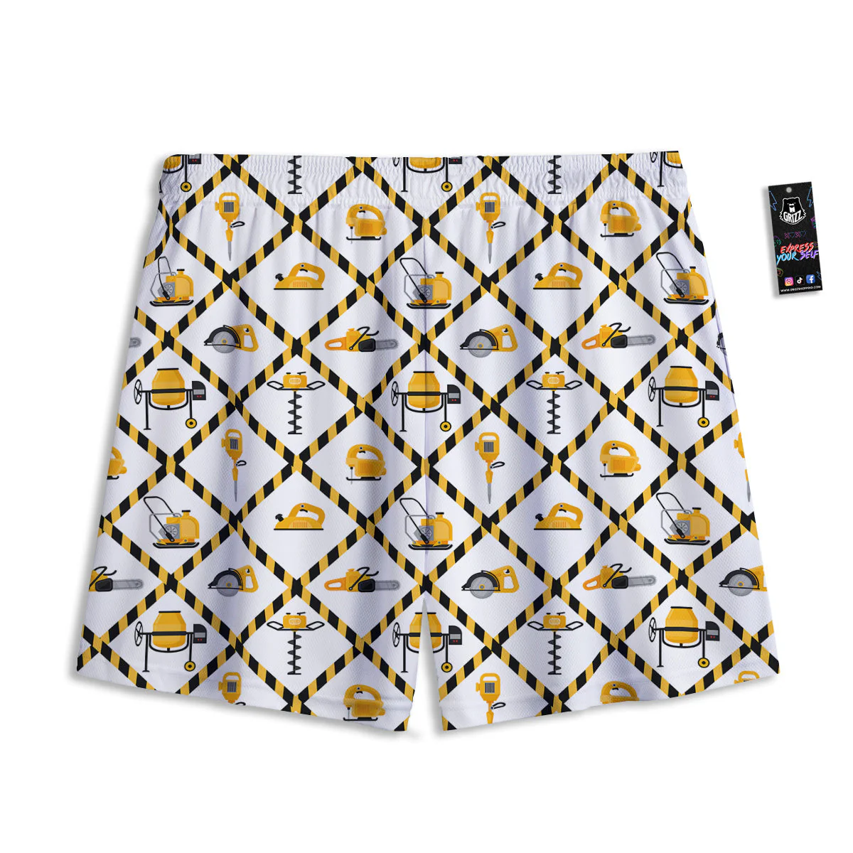 Construction Equipment Yellow Print Pattern Mesh Shorts - Image 2