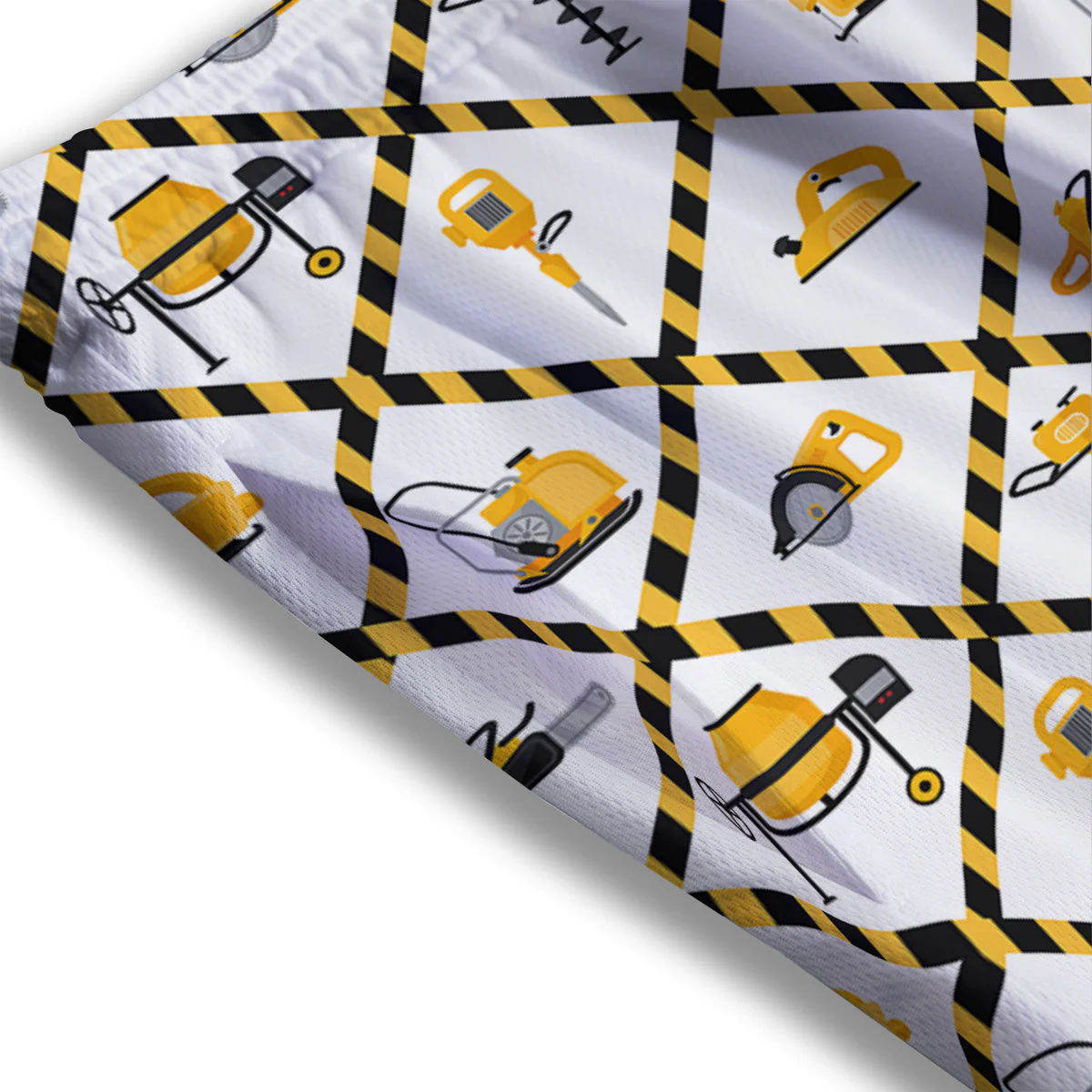 Construction Equipment Yellow Print Pattern Mesh Shorts - Image 3