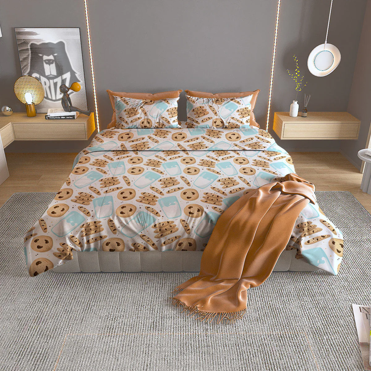 Cookies And Milk Print Pattern Duvet Cover Bedding Set