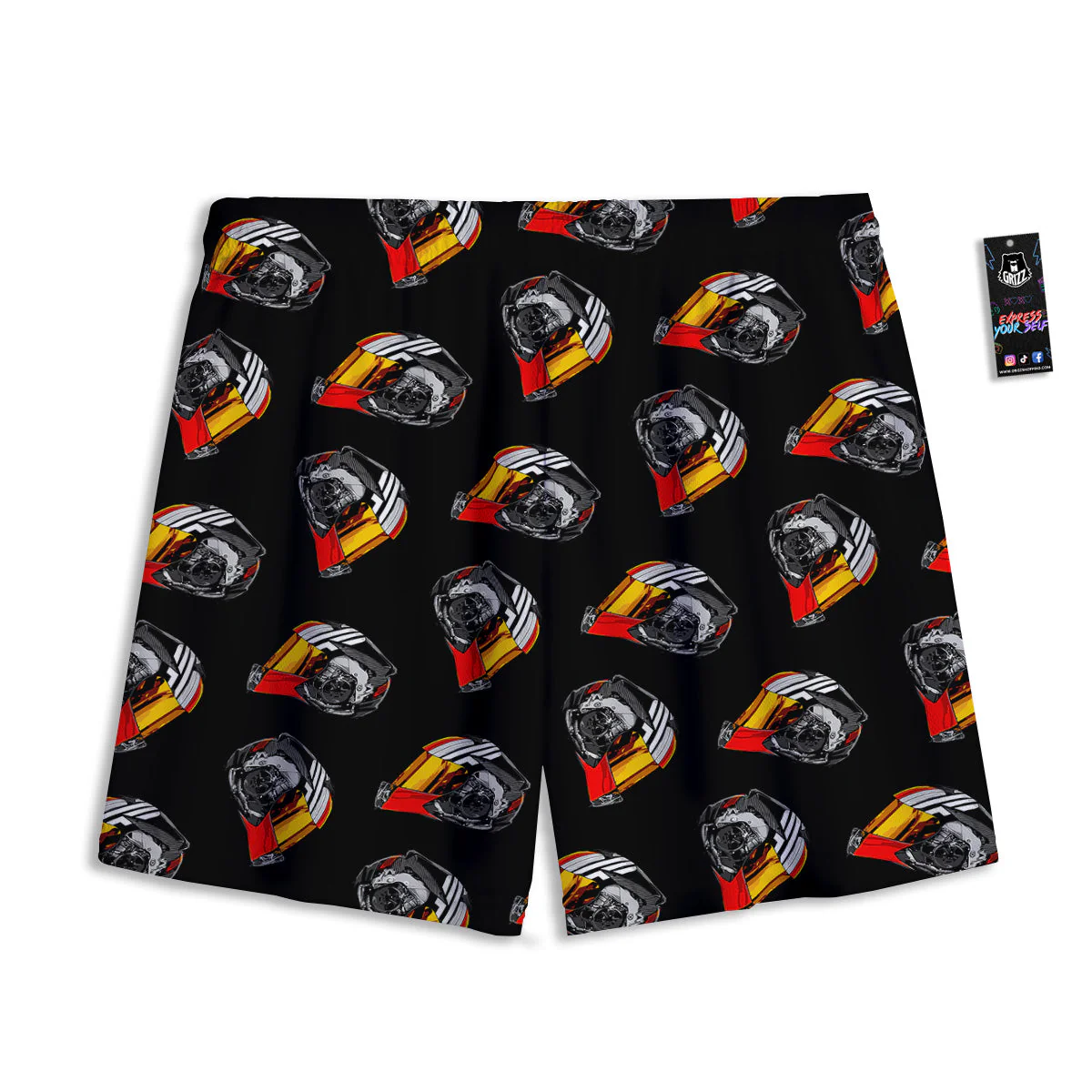 Cool Biker Helmet Print Pattern Mesh Shorts - Image 2