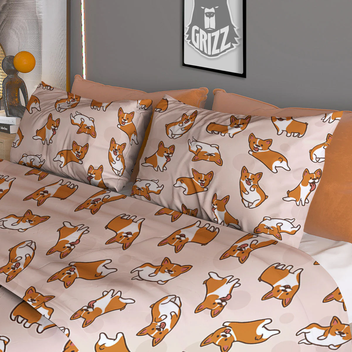 Corgi Cartoon Print Pattern Duvet Cover Bedding Set - Image 3