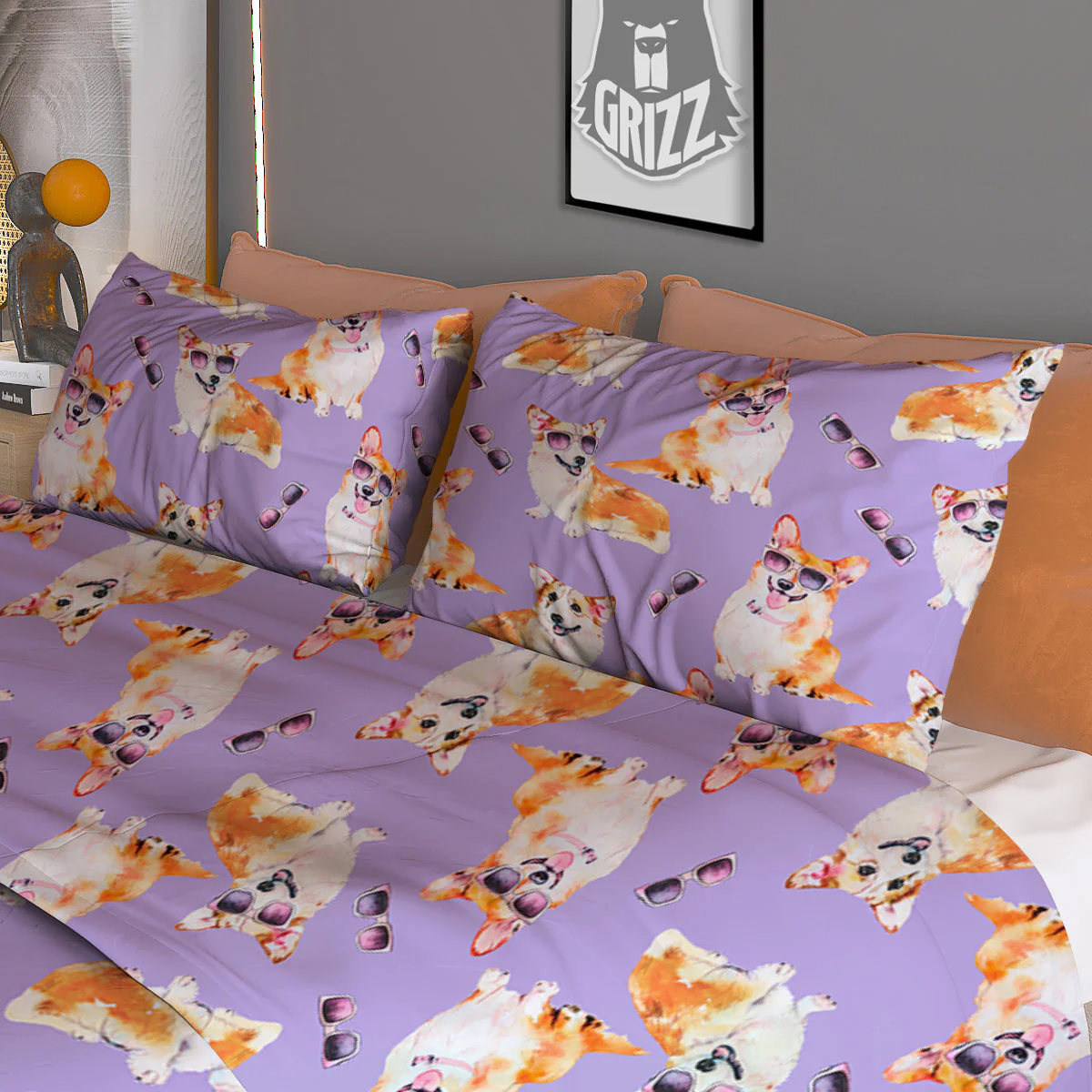 Corgi Watercolor Print Pattern Duvet Cover Bedding Set - Image 3
