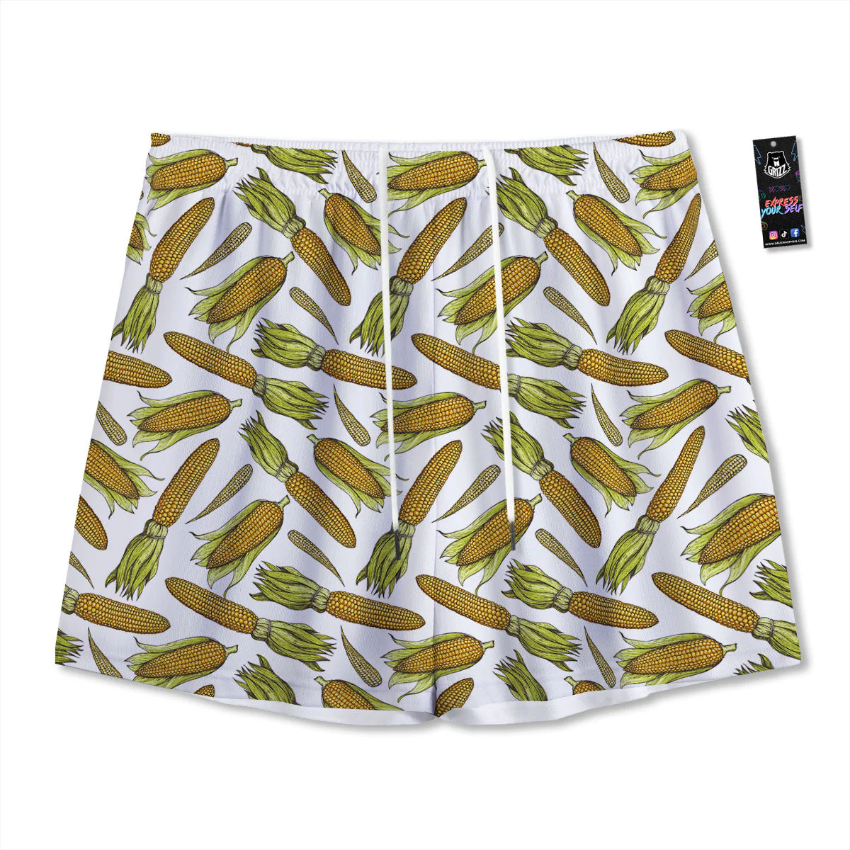 Corncob Hand-Drawn Print Pattern Mesh Shorts