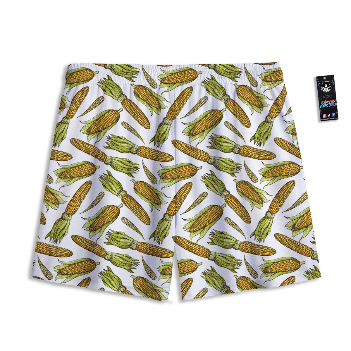 Corncob Hand-Drawn Print Pattern Mesh Shorts - Image 2