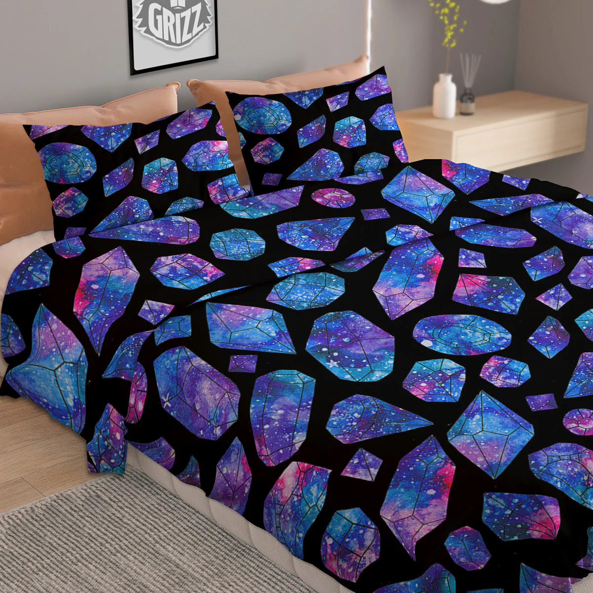 Cosmic Galaxy Space Blue Crystal Print Duvet Cover Bedding Set - Image 2