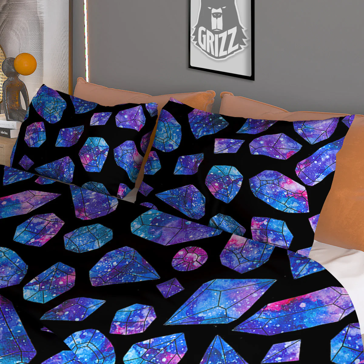 Cosmic Galaxy Space Blue Crystal Print Duvet Cover Bedding Set - Image 3
