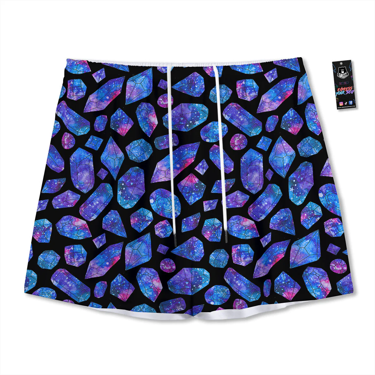 Cosmic Galaxy Space Blue Crystal Print Mesh Shorts