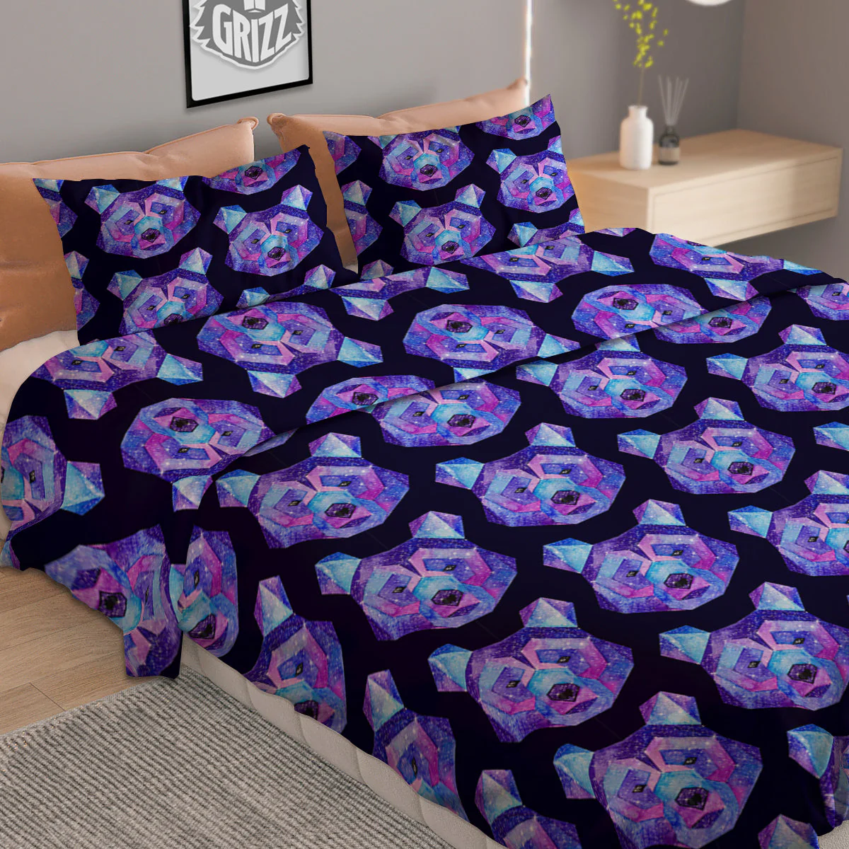 Cosmic Polygonal Bear Print Pattern Duvet Cover Bedding Set - Image 2