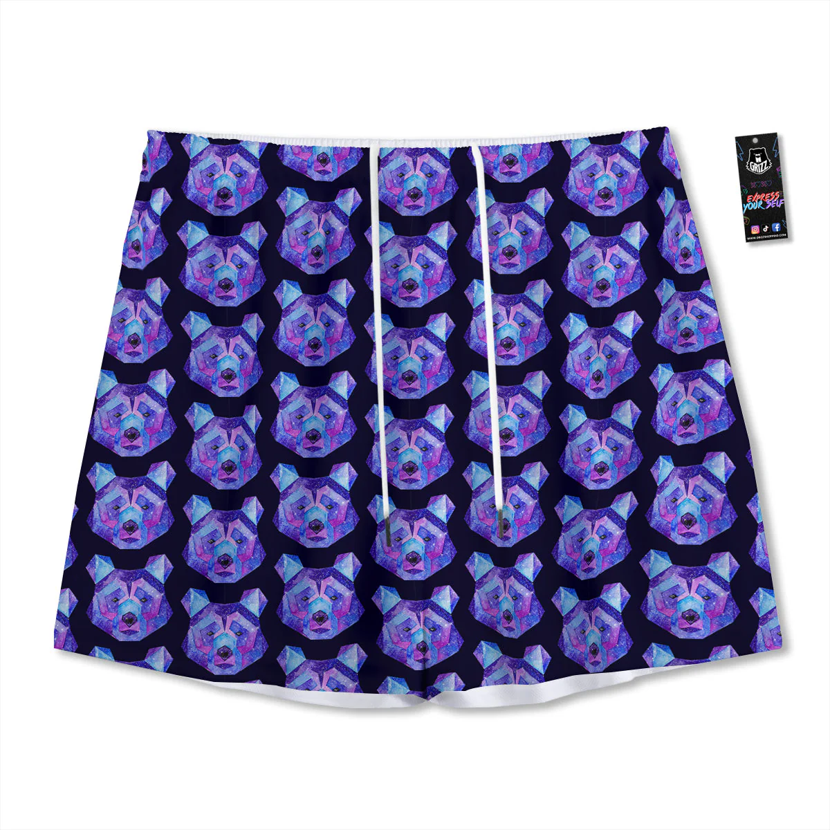 Cosmic Polygonal Bear Print Pattern Mesh Shorts