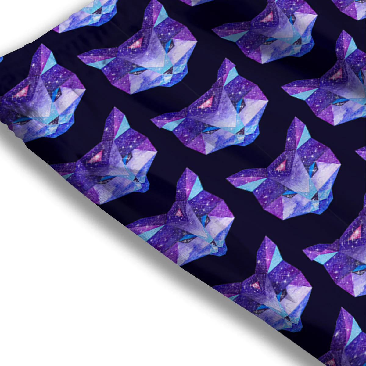 Cosmic Polygonal Cat Print Pattern Mesh Shorts - Image 3