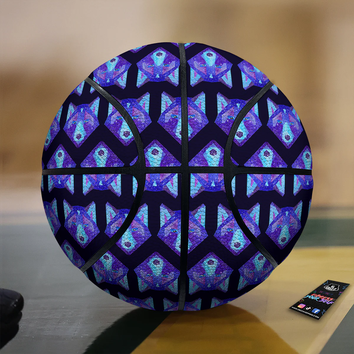 Cosmic Polygonal Wolf Print Pattern Basketball