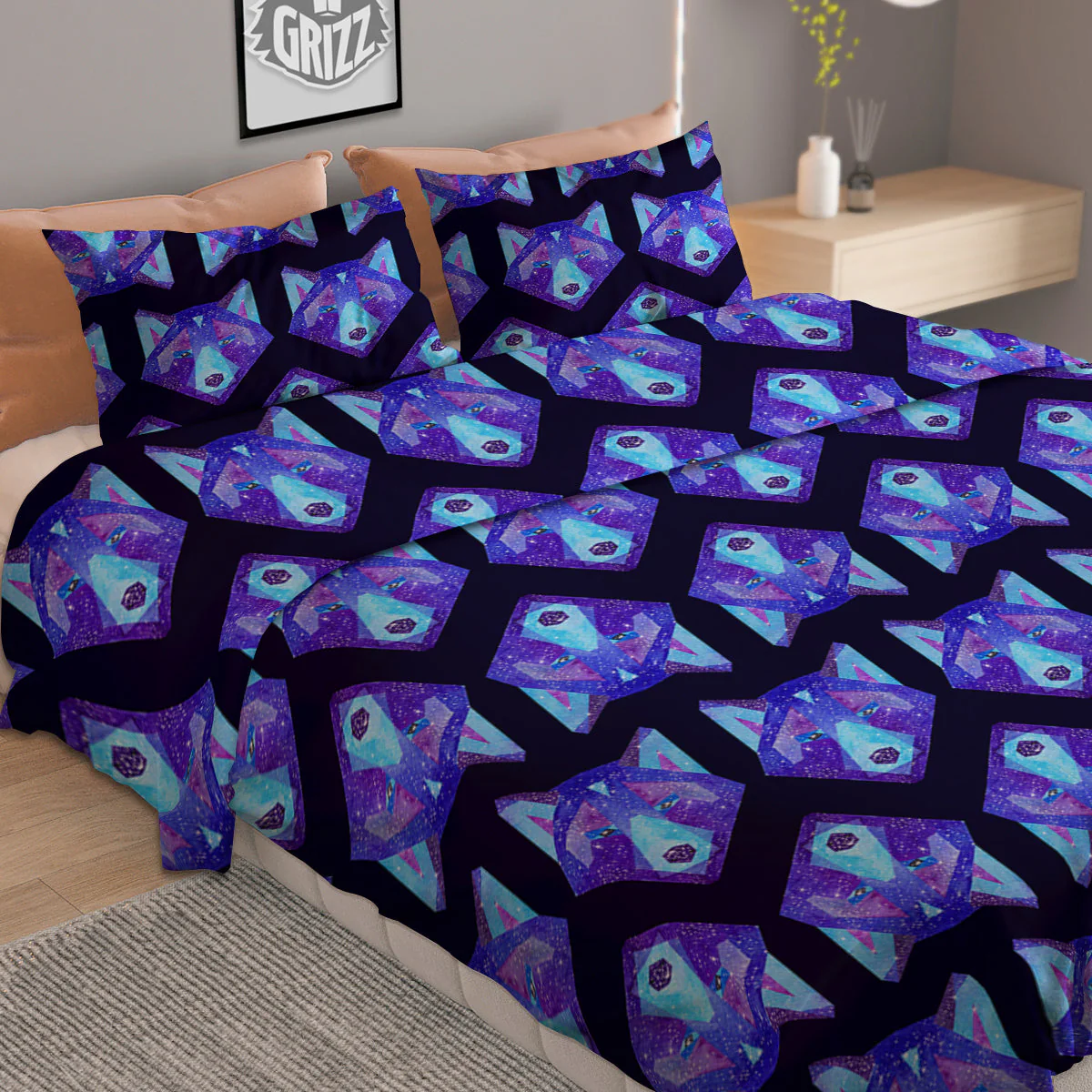 Cosmic Polygonal Wolf Print Pattern Duvet Cover Bedding Set - Image 2