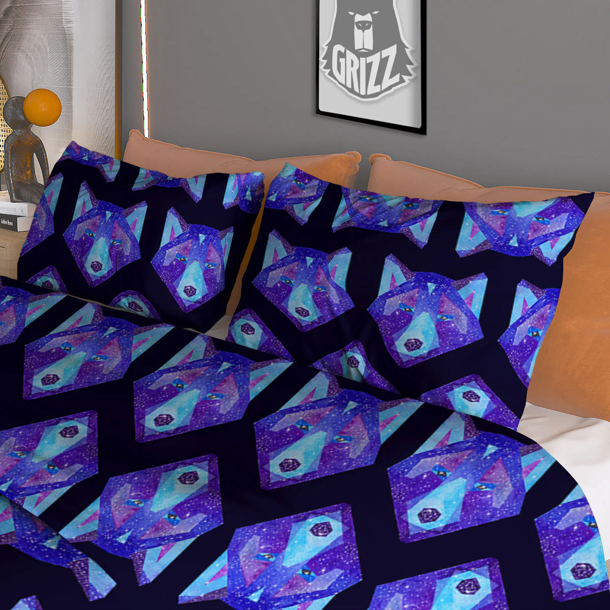 Cosmic Polygonal Wolf Print Pattern Duvet Cover Bedding Set - Image 3