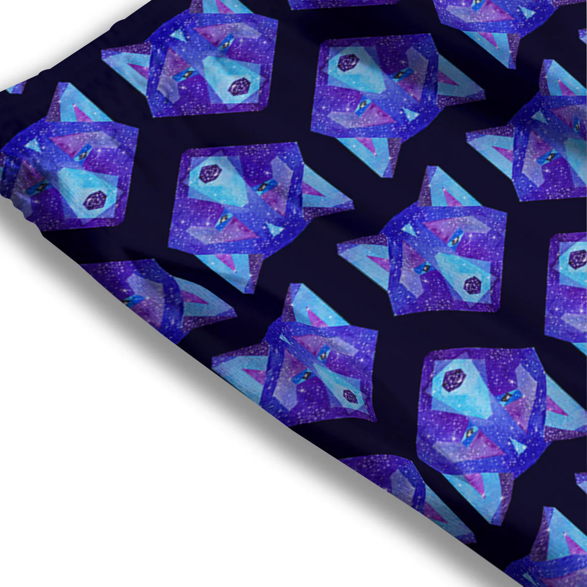 Cosmic Polygonal Wolf Print Pattern Mesh Shorts - Image 3