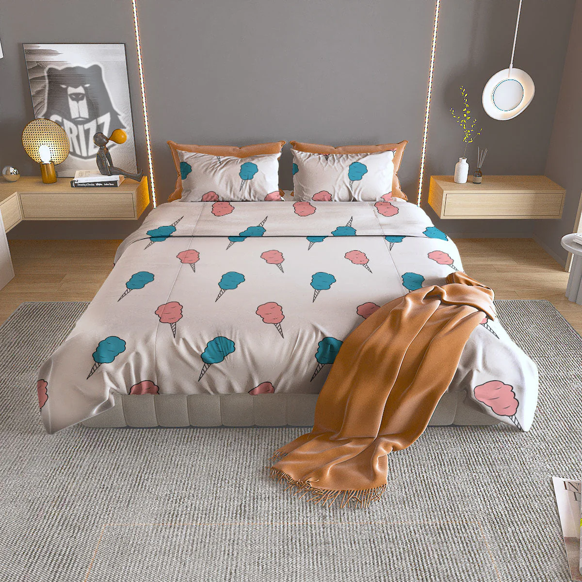 Cotton Candy Blue And Pink Print Pattern Duvet Cover Bedding Set