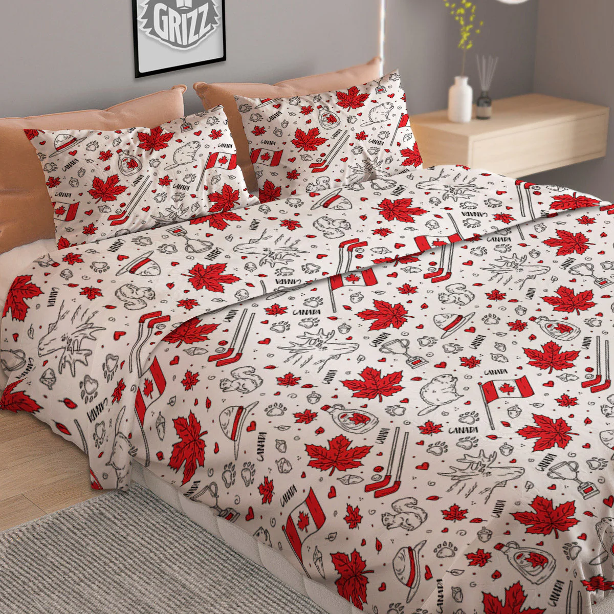 Country Canada Print Pattern Duvet Cover Bedding Set - Image 2
