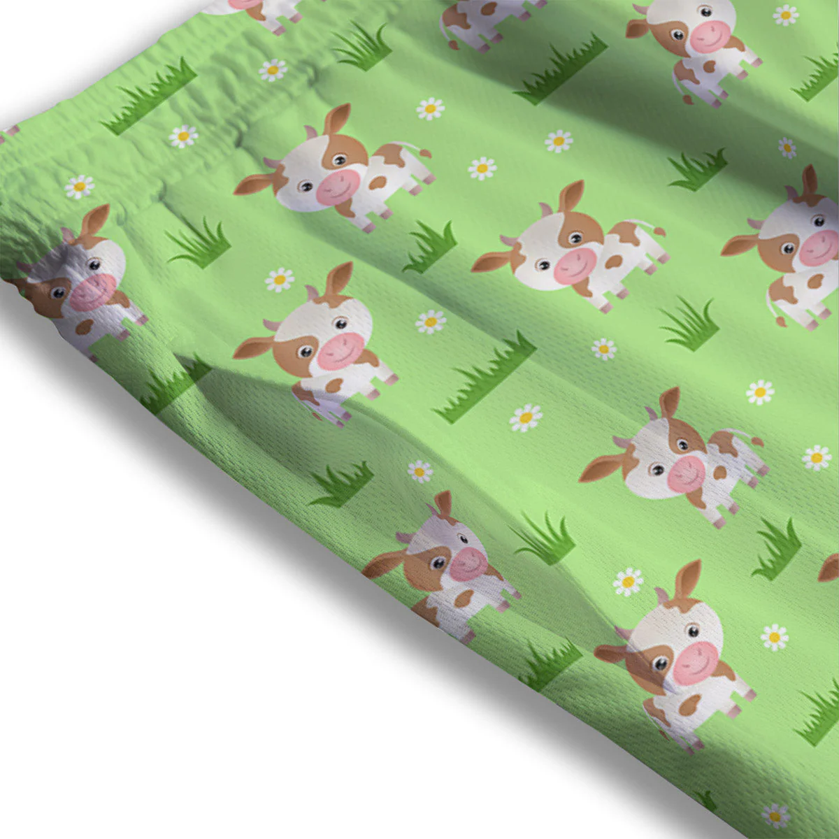 Cow And Green Grass Print Pattern Mesh Shorts - Image 3
