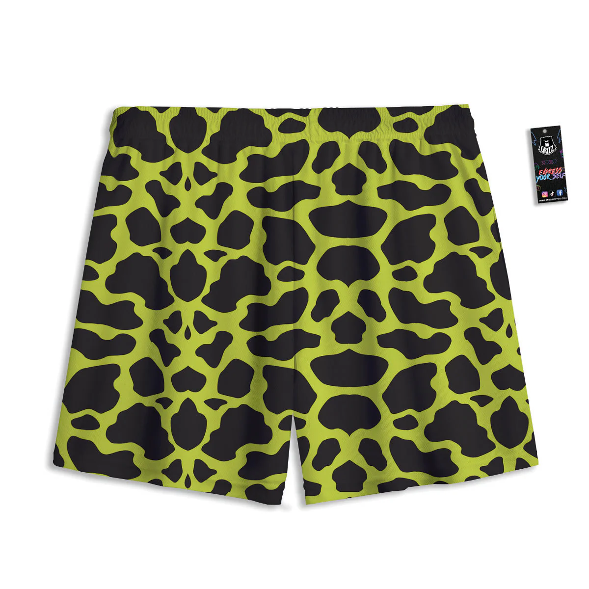 Cow Black And Lime Green Print Pattern Mesh Shorts - Image 2