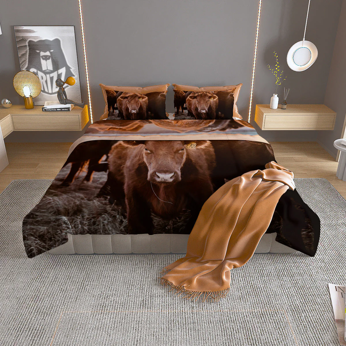 Cow Brown Print Duvet Cover Bedding Set