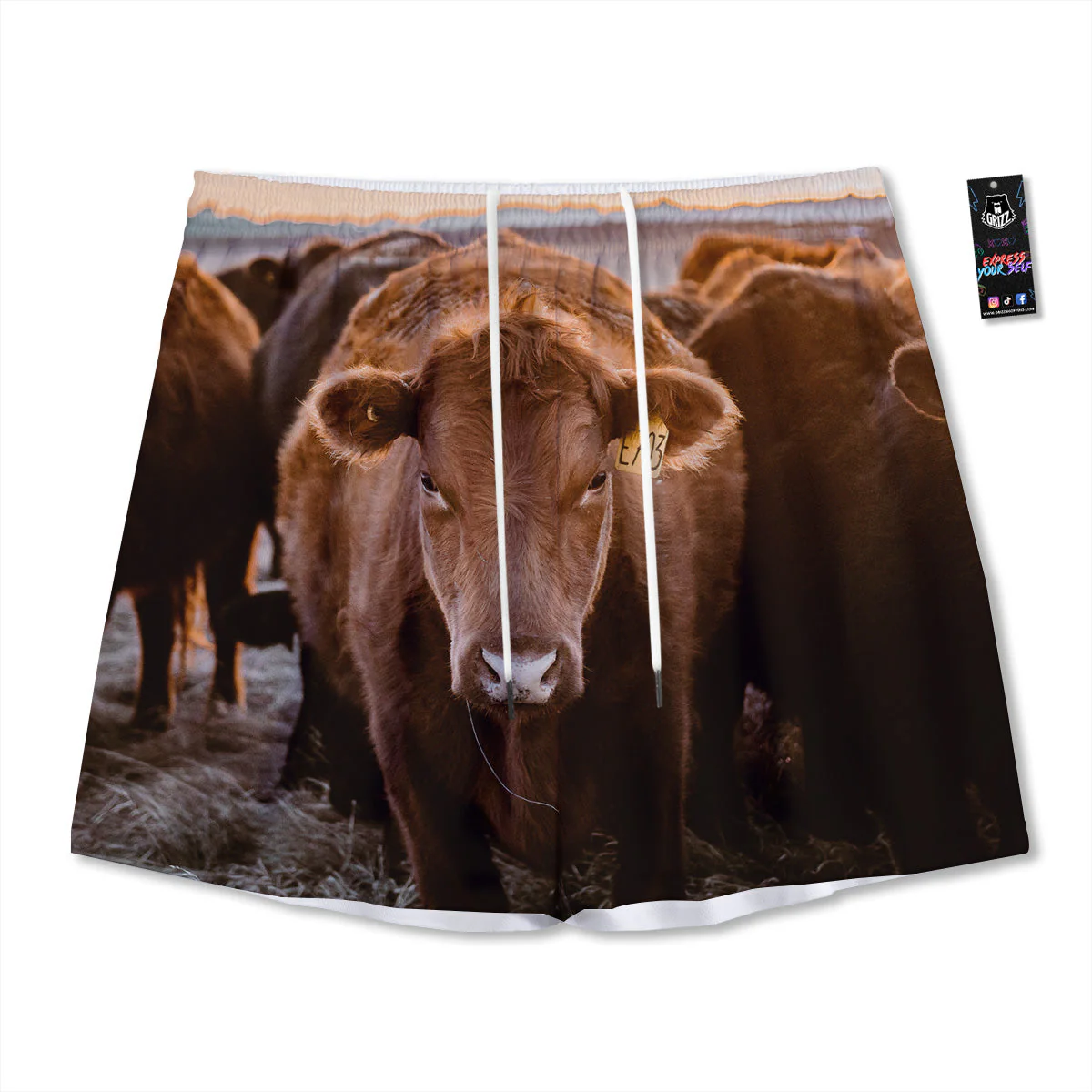Cow Brown Print Mesh Shorts