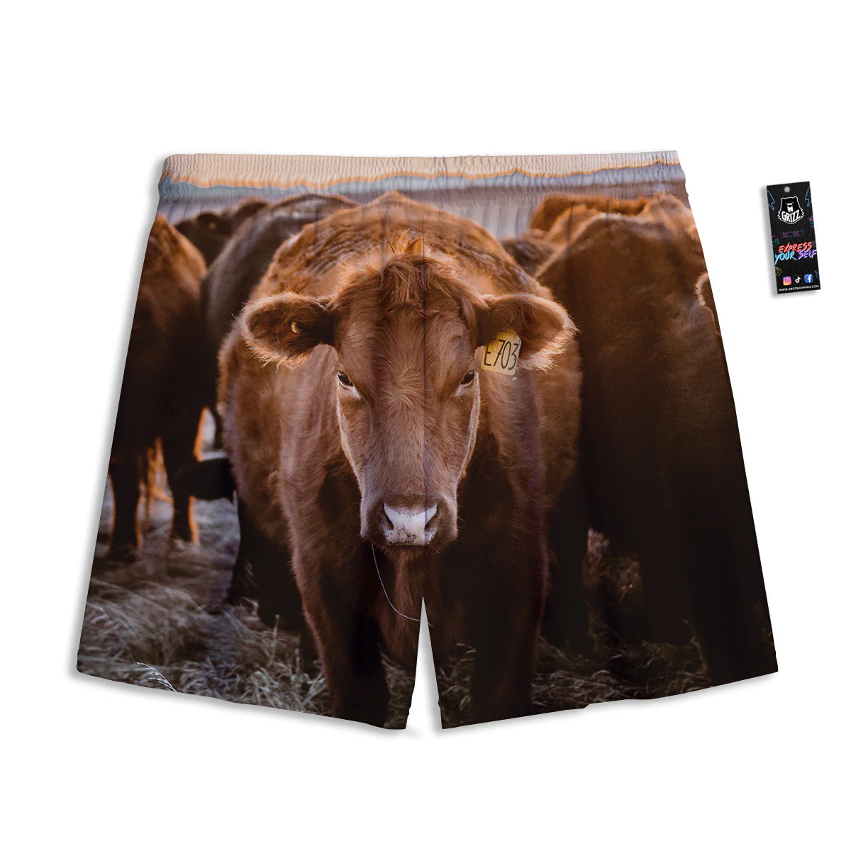 Cow Brown Print Mesh Shorts - Image 2