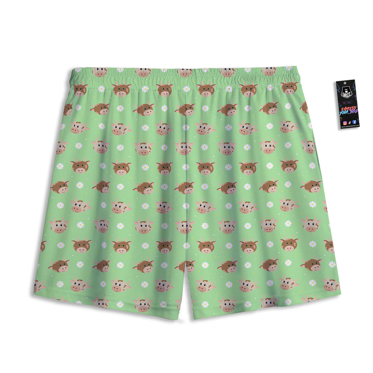 Cow Cartoon And Daisy Flower Print Mesh Shorts - Image 2