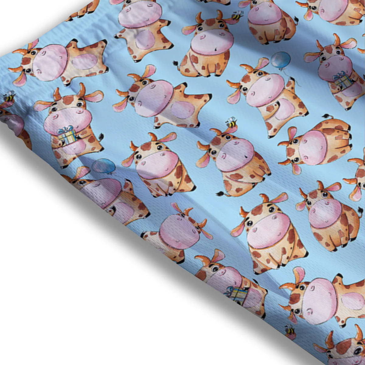 Cow Cartoon Watercolor Print Pattern Mesh Shorts - Image 3