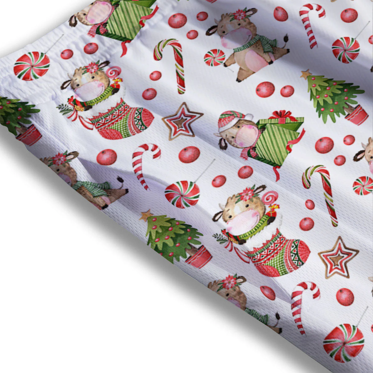 Cow Christmas Print Pattern Mesh Shorts - Image 3