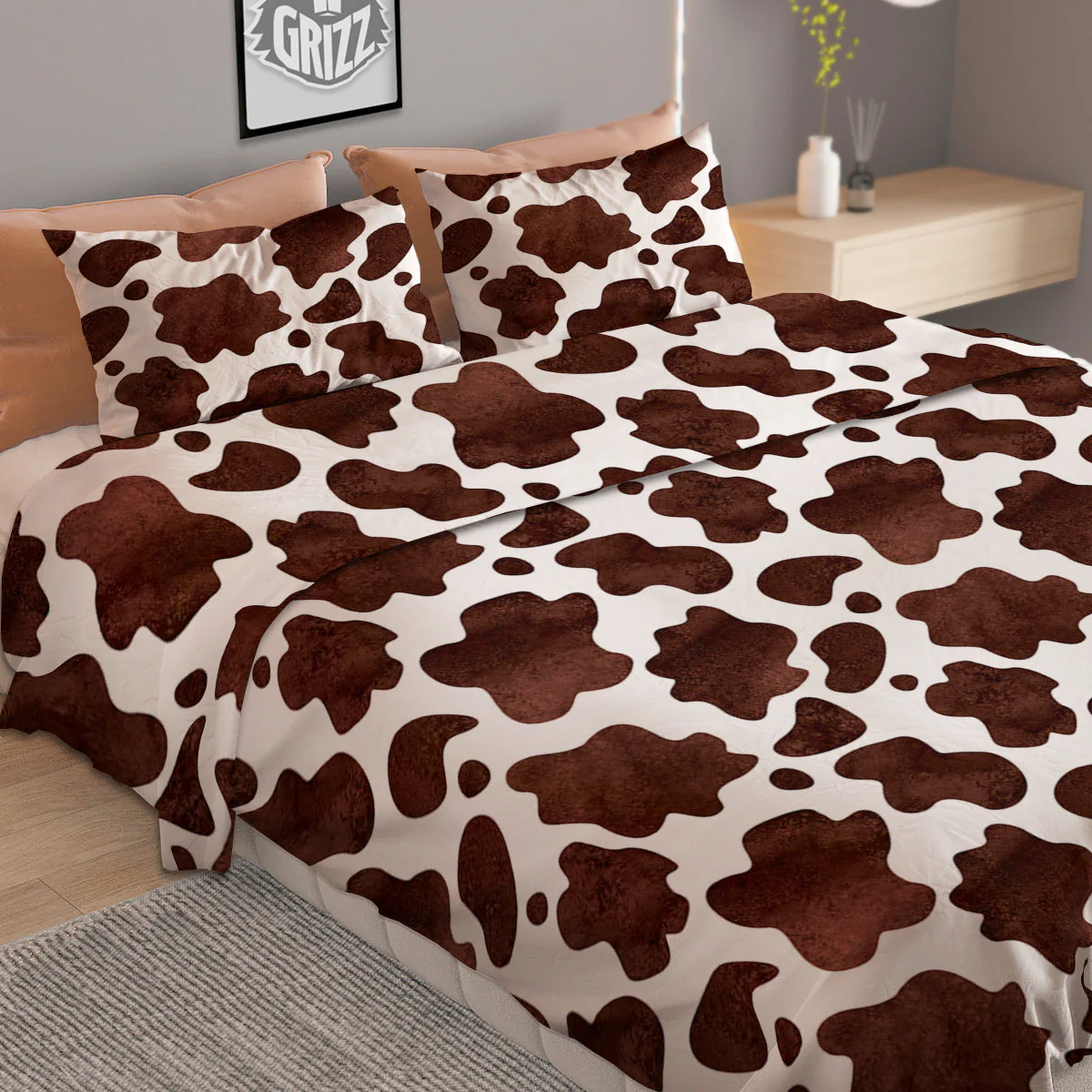 Cow Dark Brown Print Duvet Cover Bedding Set - Image 2