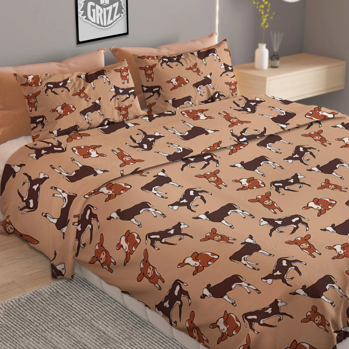 Cow Doodle Print Pattern Duvet Cover Bedding Set - Image 2