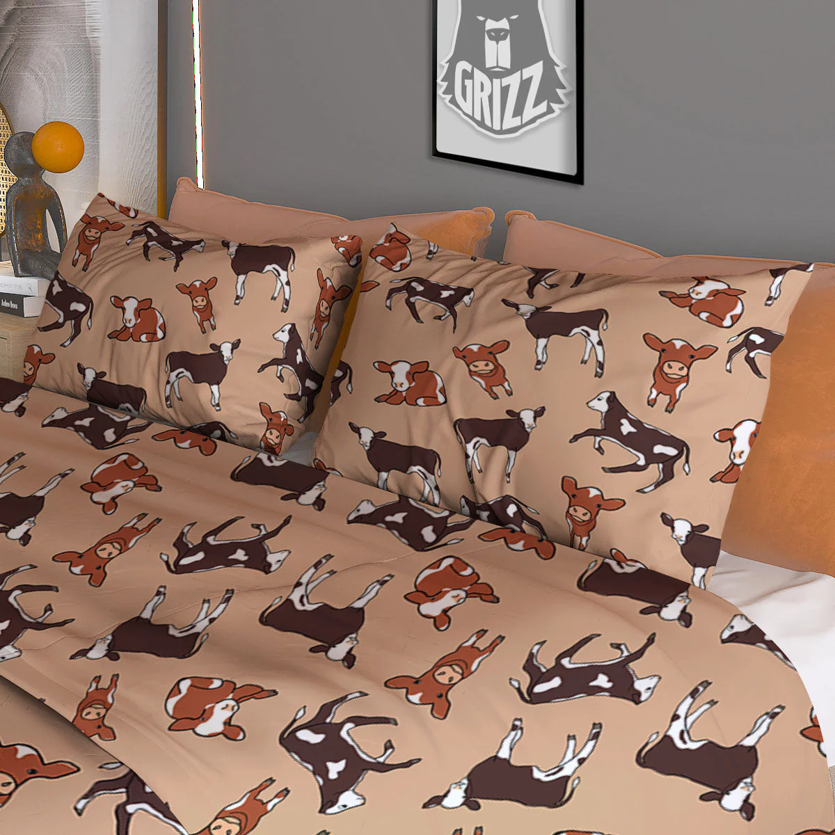 Cow Doodle Print Pattern Duvet Cover Bedding Set - Image 3