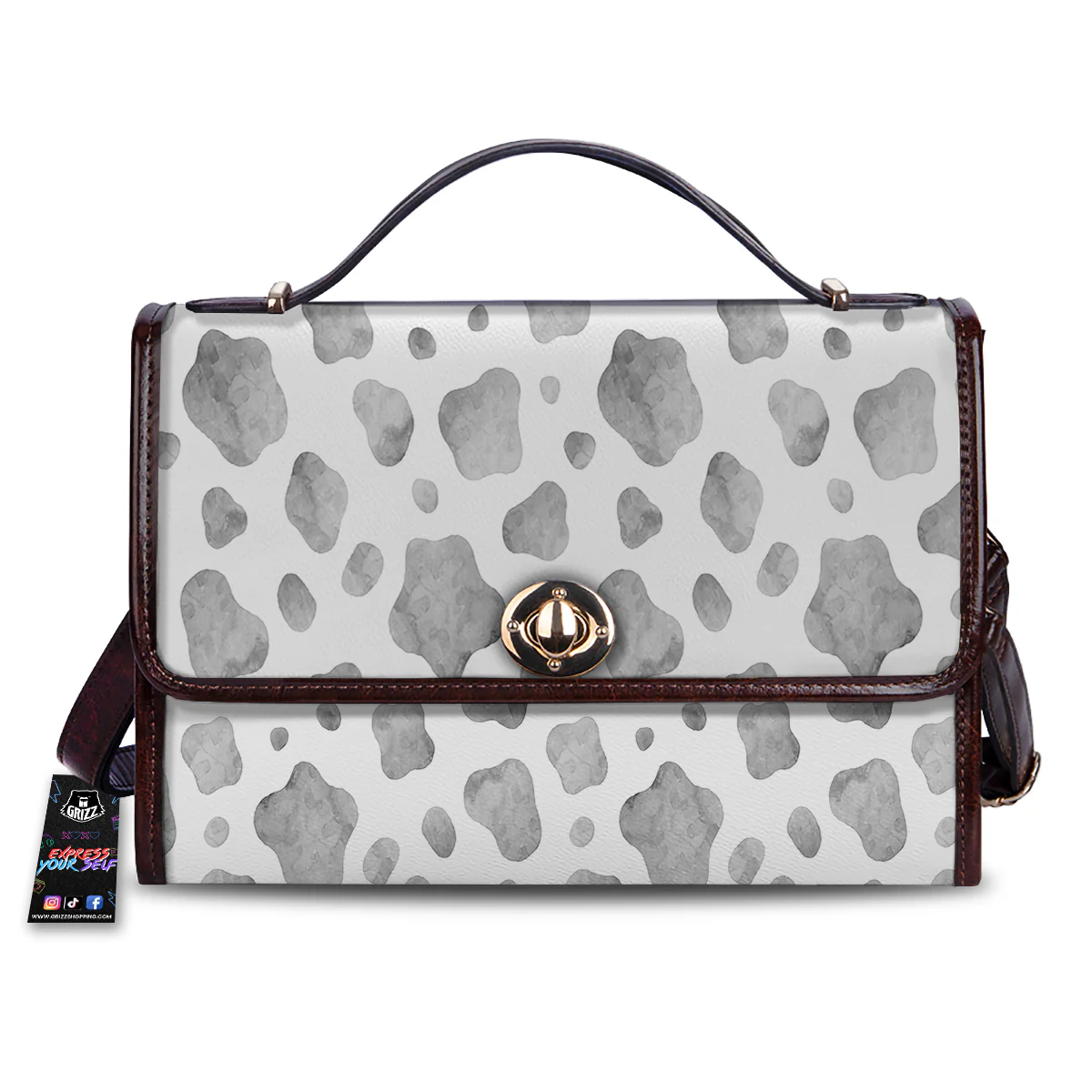 Cow Grey And White Print Pattern Women's Satchel Bag