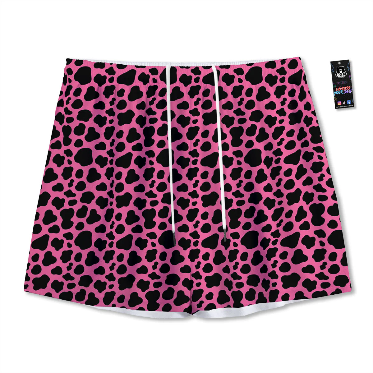 Cow Pink And Black Print Mesh Shorts