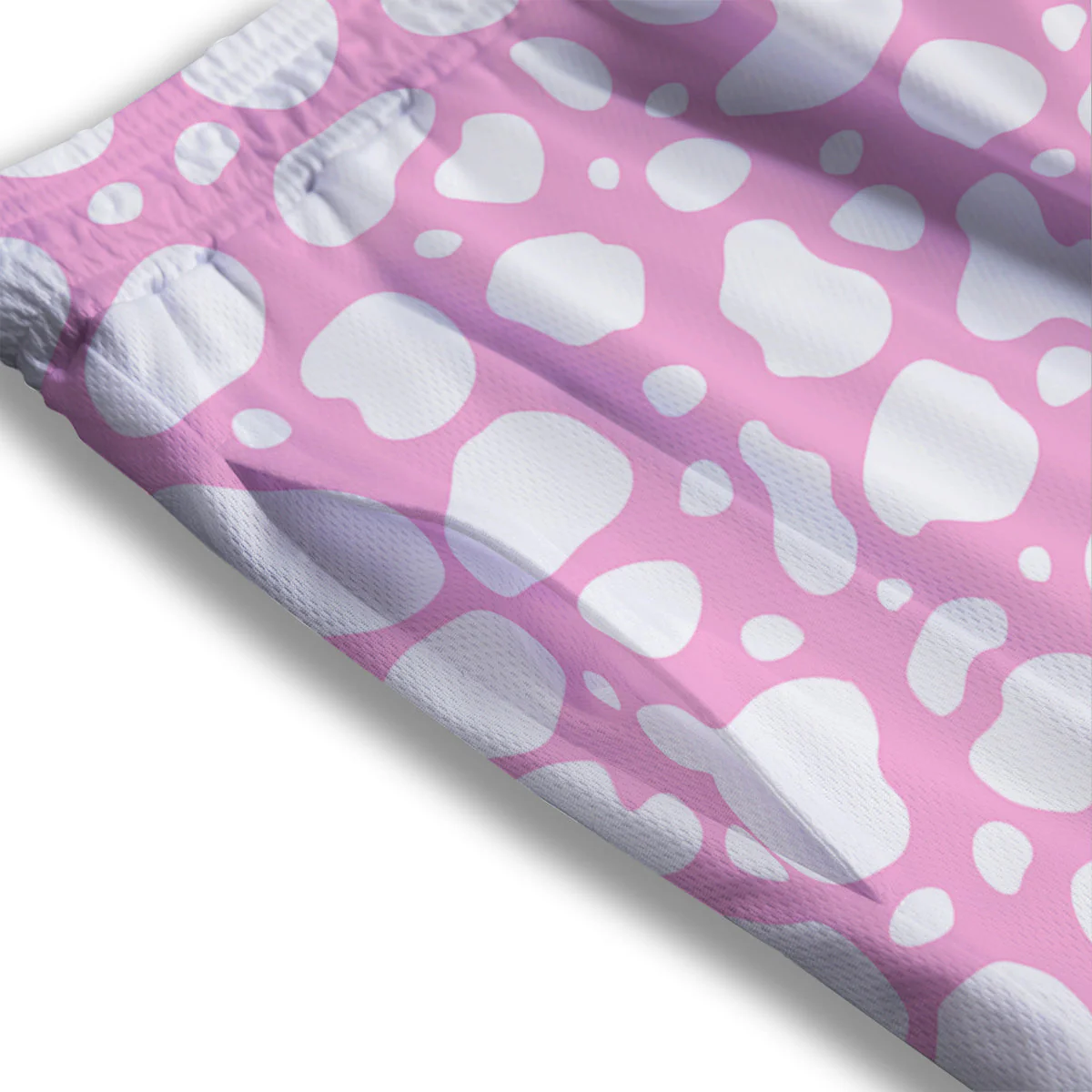 Cow Pink And White Print Pattern Mesh Shorts - Image 3