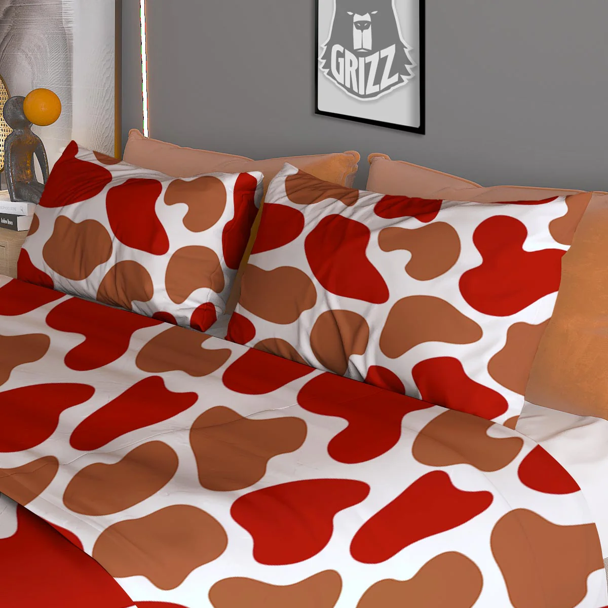 Cow Red Brown Print Pattern Duvet Cover Bedding Set - Image 3
