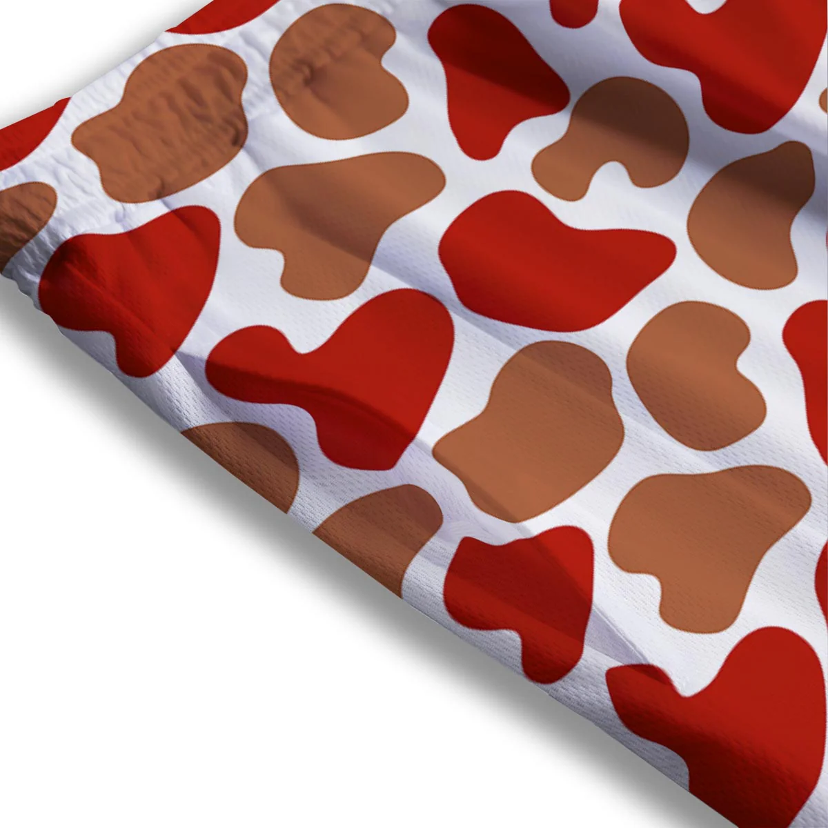 Cow Red Brown Print Pattern Mesh Shorts - Image 3