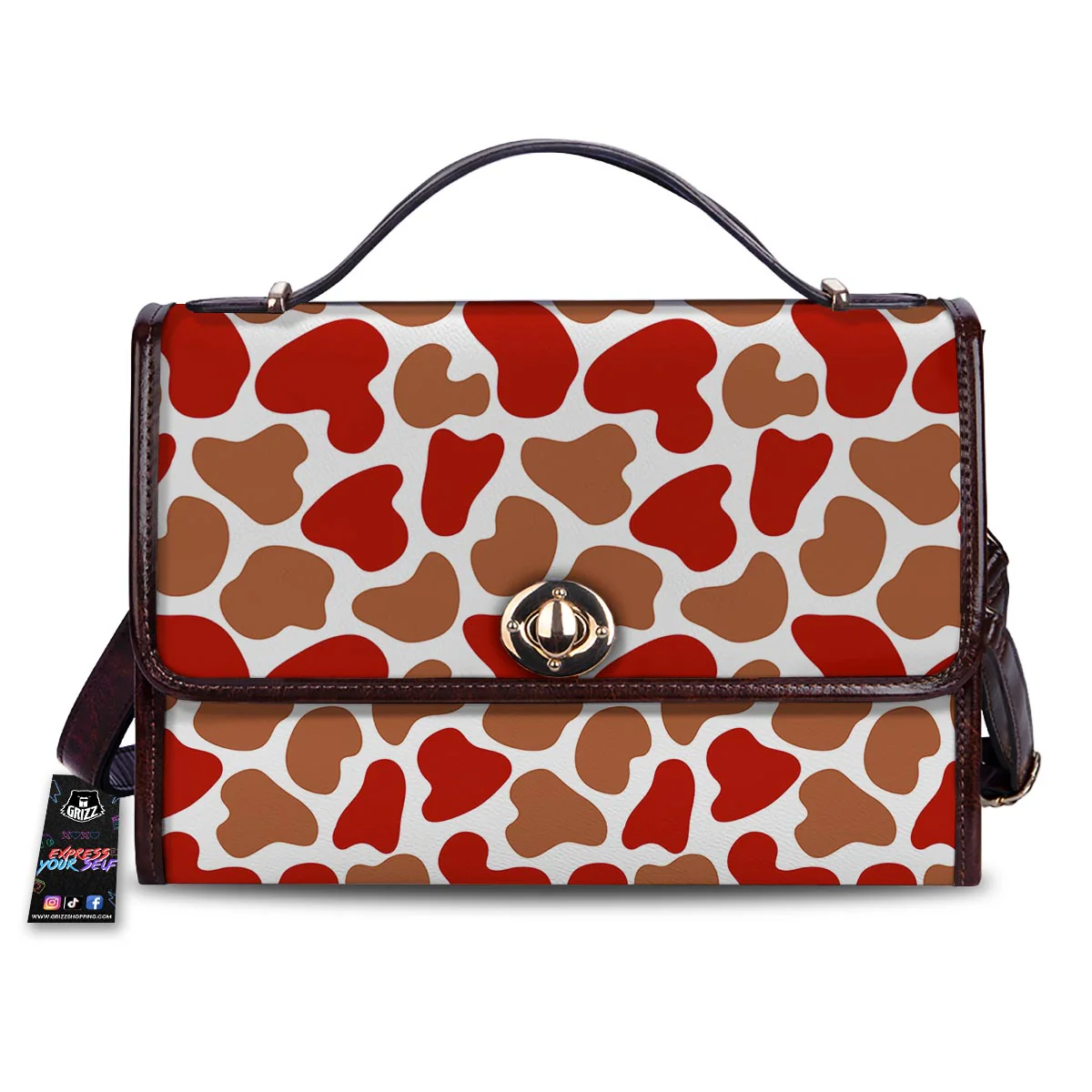 Cow Red Brown Print Pattern Women's Satchel Bag