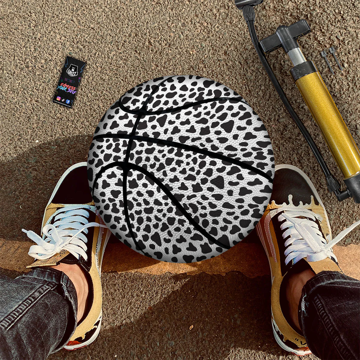 Cow White And Black Print Basketball - Image 2
