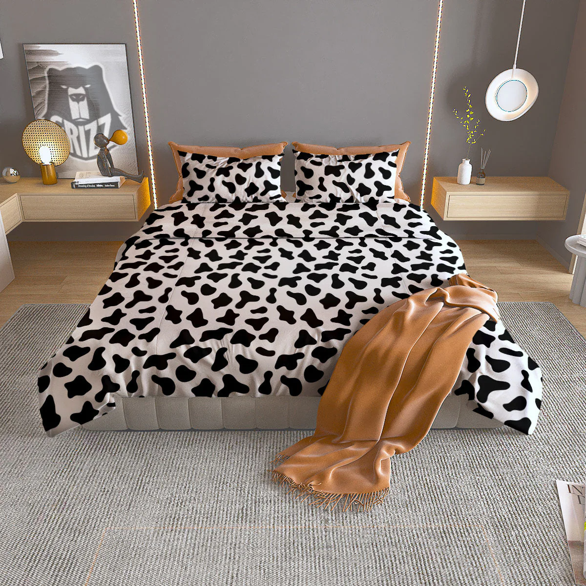 Cow White And Black Print Pattern Duvet Cover Bedding Set
