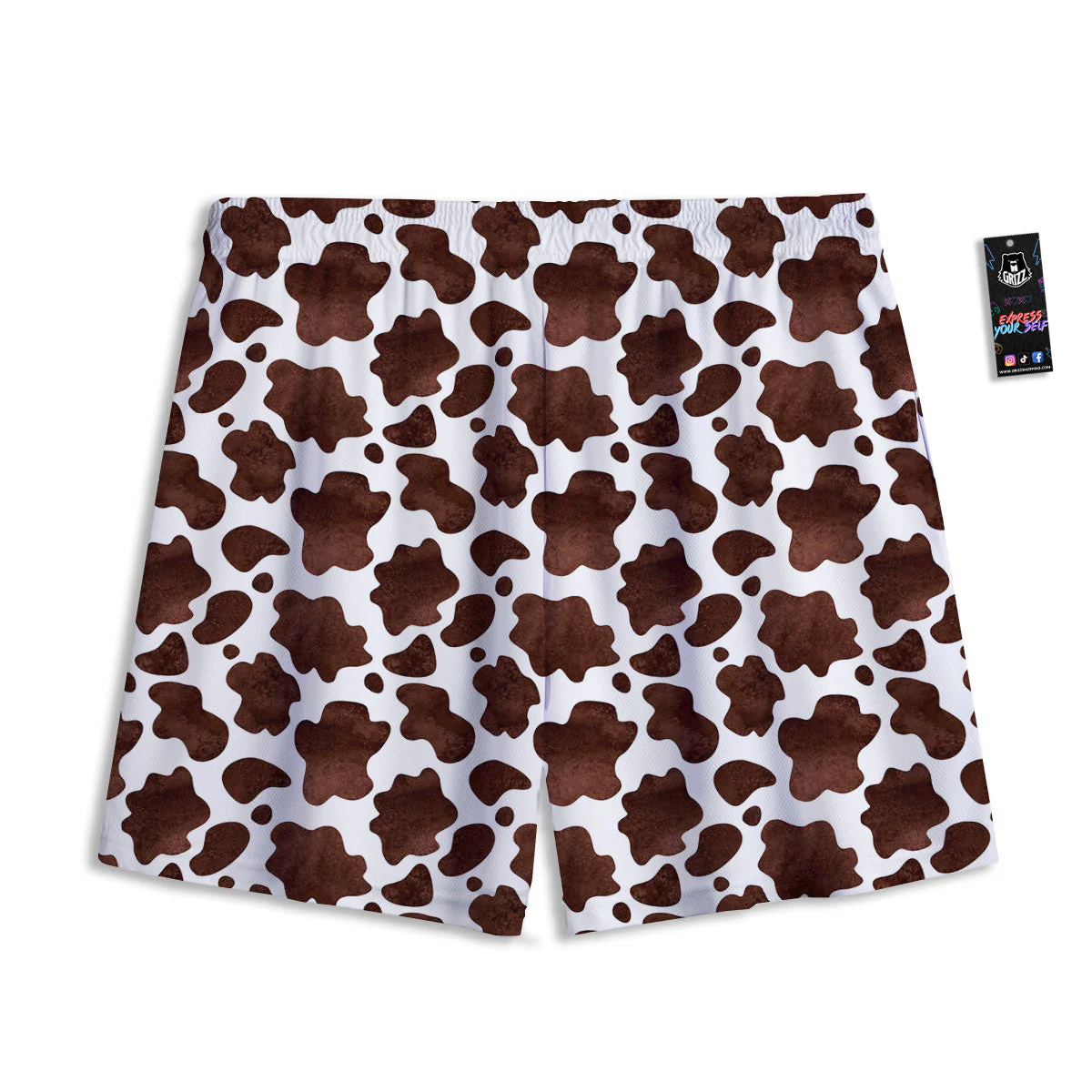 Cow White And Brown Print Mesh Shorts - Image 2