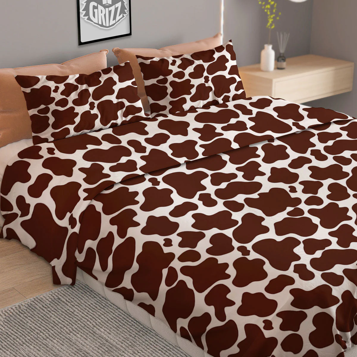 Cow White And Brown Print Pattern Duvet Cover Bedding Set - Image 2