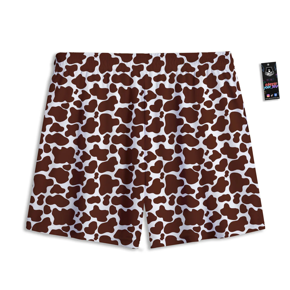 Cow White And Brown Print Pattern Mesh Shorts - Image 2