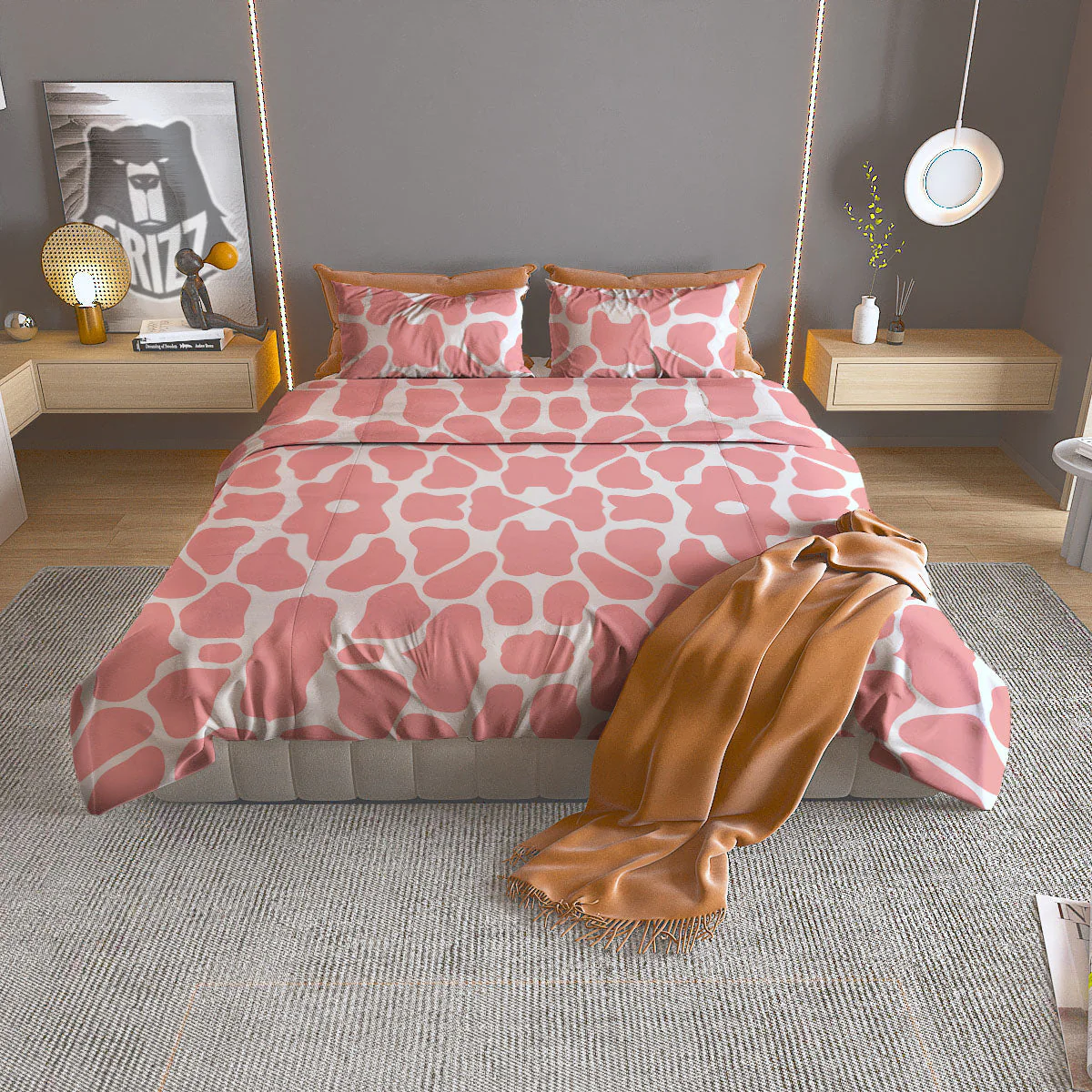 Cow White And Pink Print Duvet Cover Bedding Set