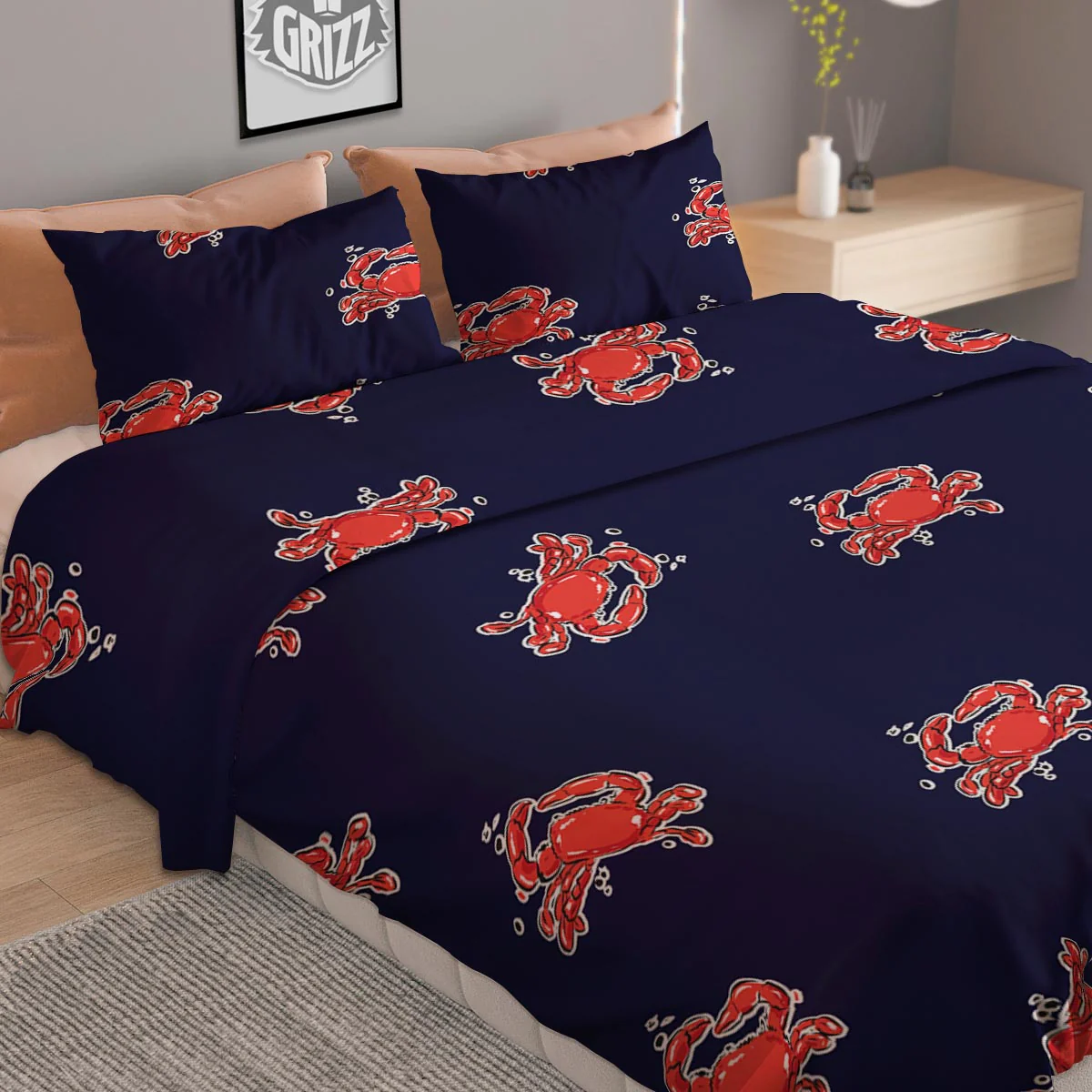 Crab Red Print Pattern Duvet Cover Bedding Set - Image 2