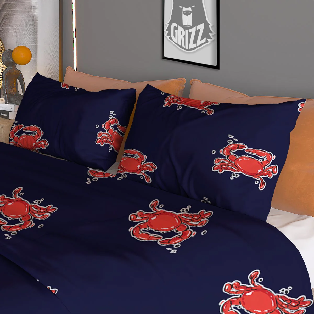 Crab Red Print Pattern Duvet Cover Bedding Set - Image 3