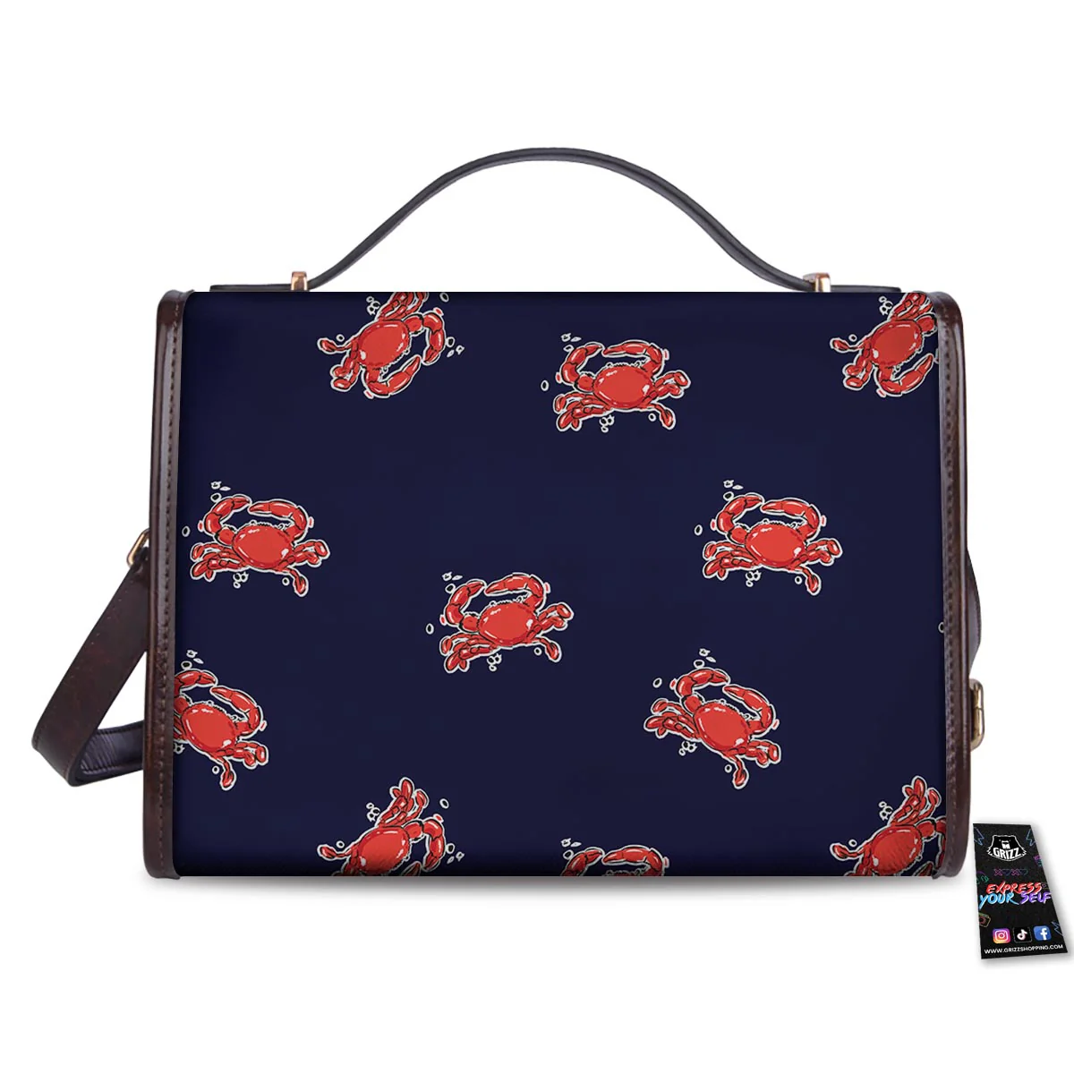 Crab Red Print Pattern Women's Satchel Bag - Image 2
