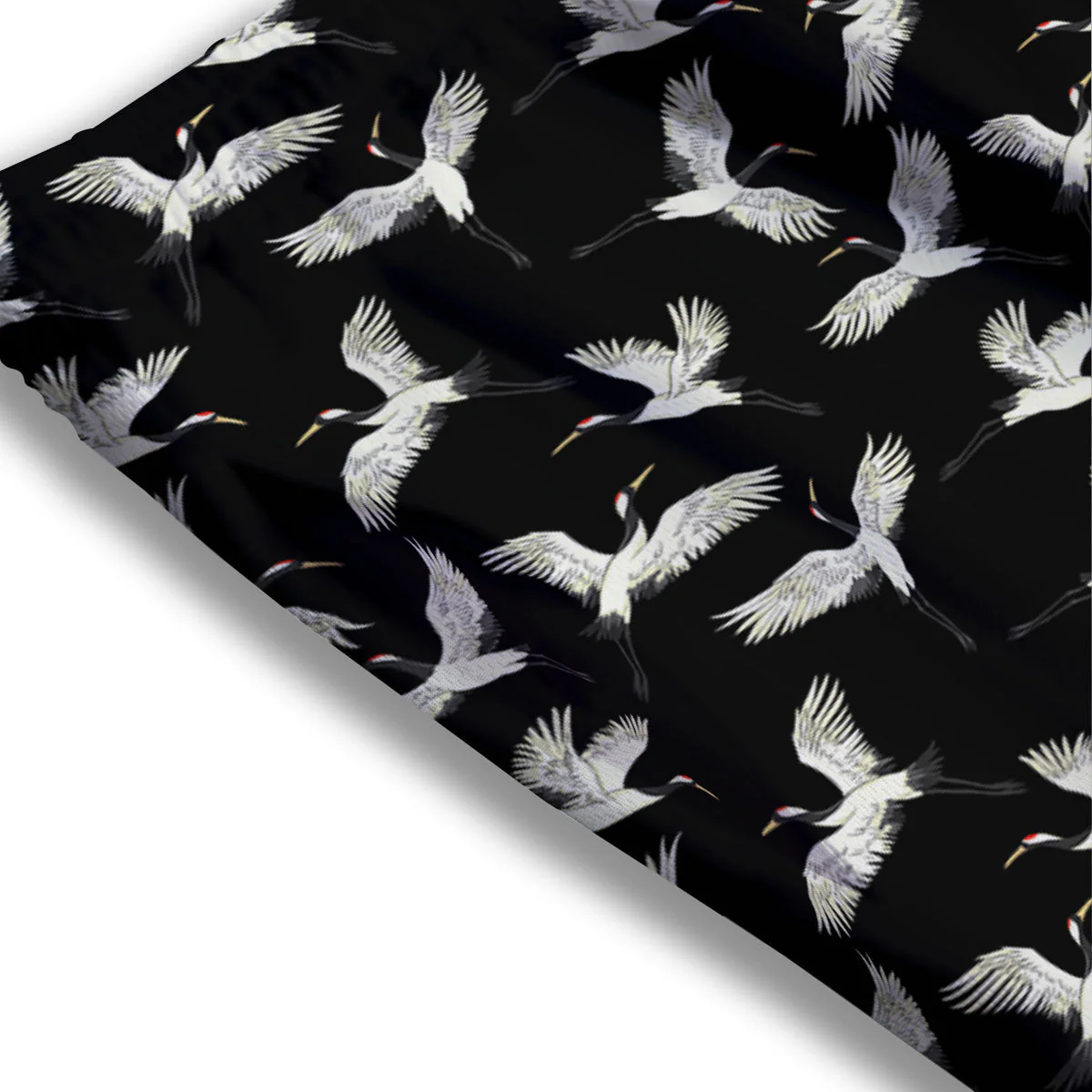 Crane Bird Flying Print Pattern Mesh Shorts - Image 3