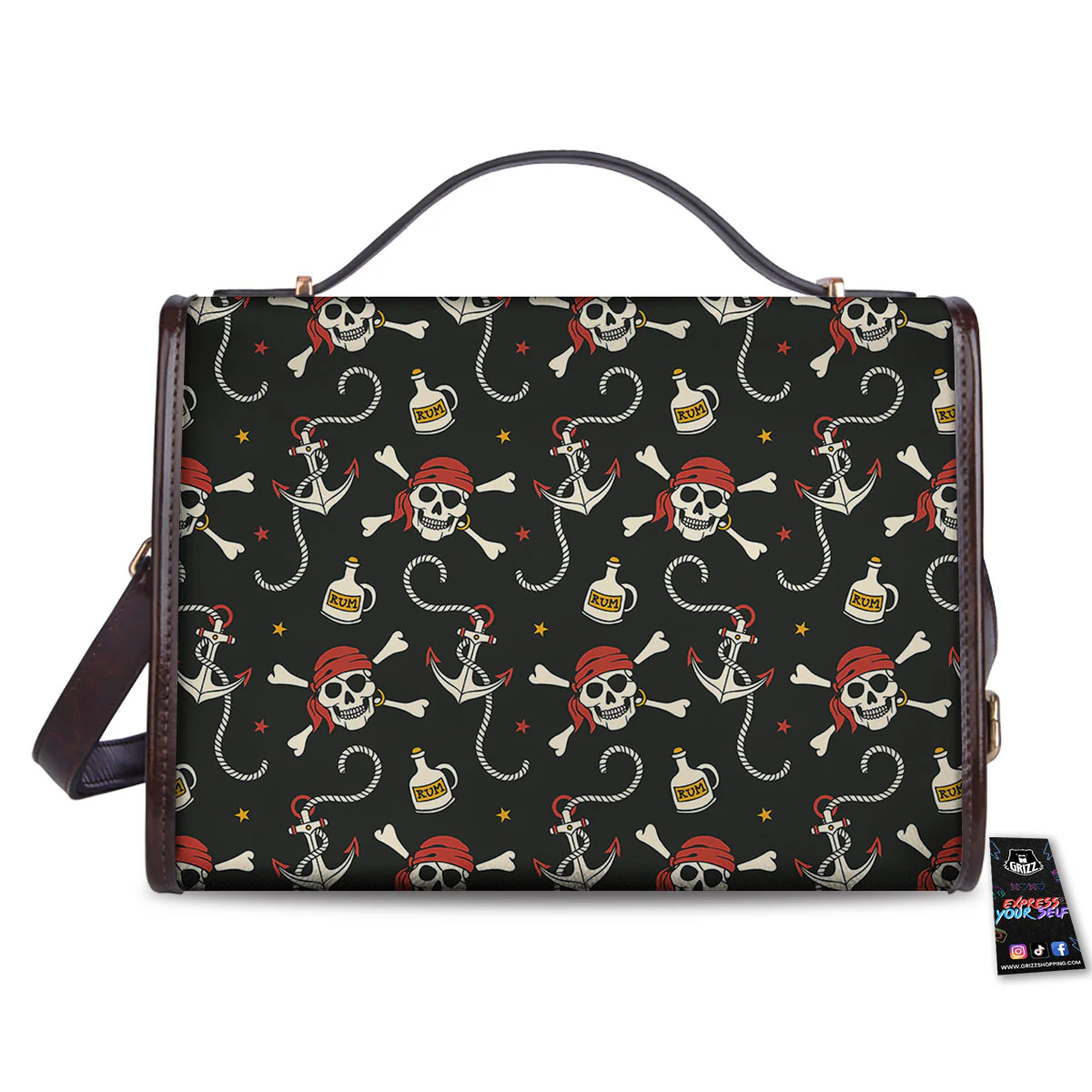 Crossbones Pirate Skull Print Pattern Women's Satchel Bag - Image 2