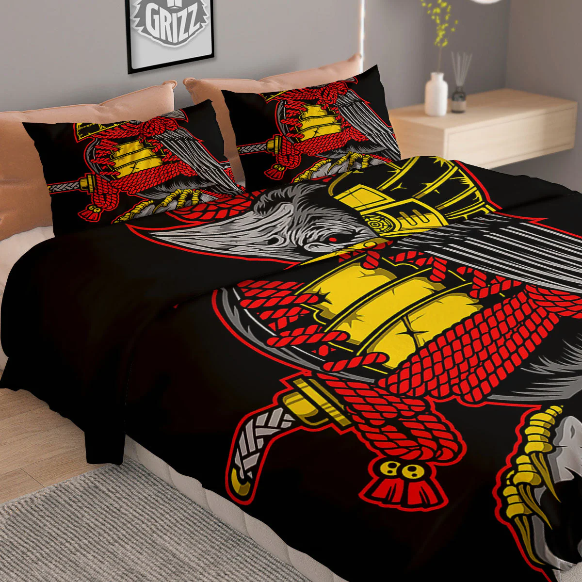 Crow And Samurai Print Duvet Cover Bedding Set - Image 2